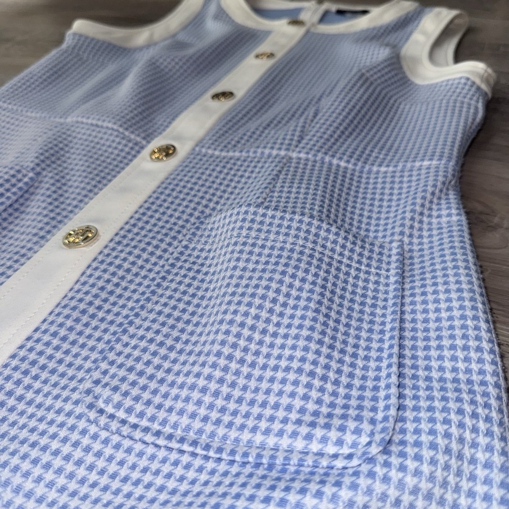 Tommy Hilfiger Sleeveless Sheath Dress Womens Blue White Houndstooth Pockets Sz8 - Picture 5 of 10
